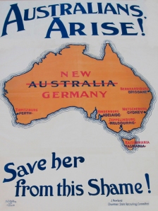 Recruitment poster showing Australia being re-named under German occupation, 1916
